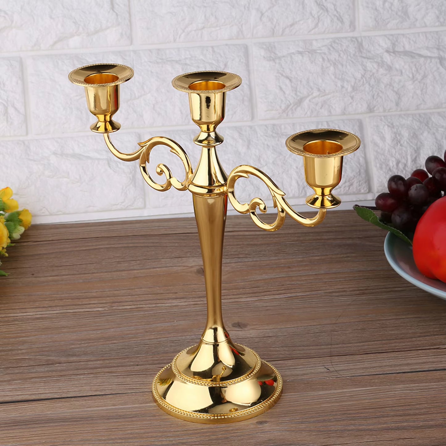 3 Arms Metal Candle Holder European Style Candelabra Wedding Candlestick Home Decor Gold and Silver