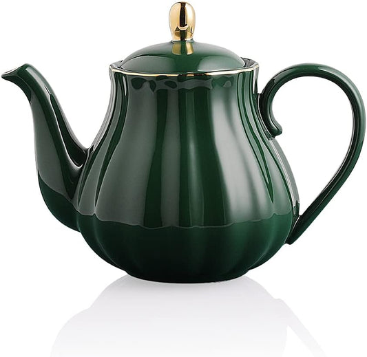 Royal Teapot, Ceramic Tea Pot with Removable Stainless Steel Infuser, Blooming & Loose Leaf Teapot - 28 Ounce(Jade)
