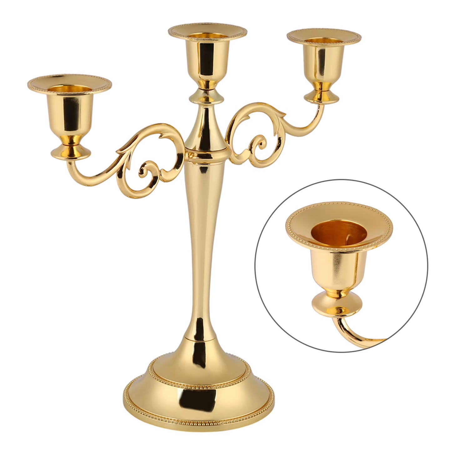 3 Arms Metal Candle Holder European Style Candelabra Wedding Candlestick Home Decor Gold and Silver