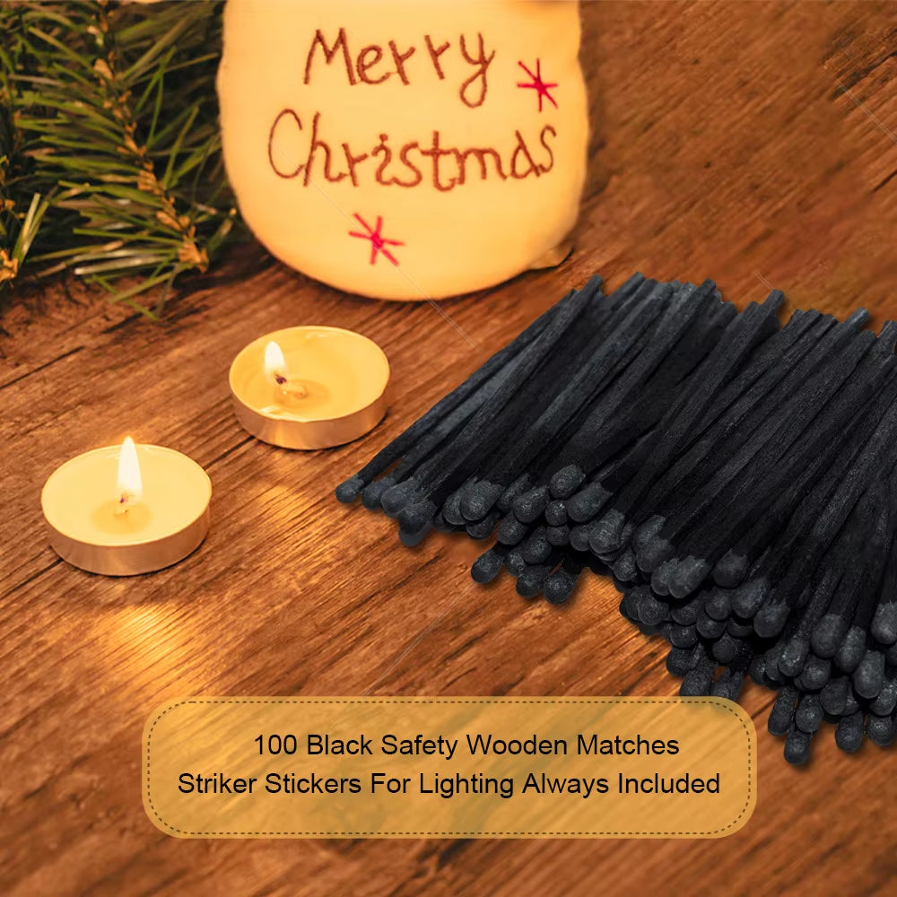 2" Charcoal All Black Matches 100 Sticks Bulk Matches with Striker Wooden Safety Match Sticks Matches for Candle (Free Shipping)